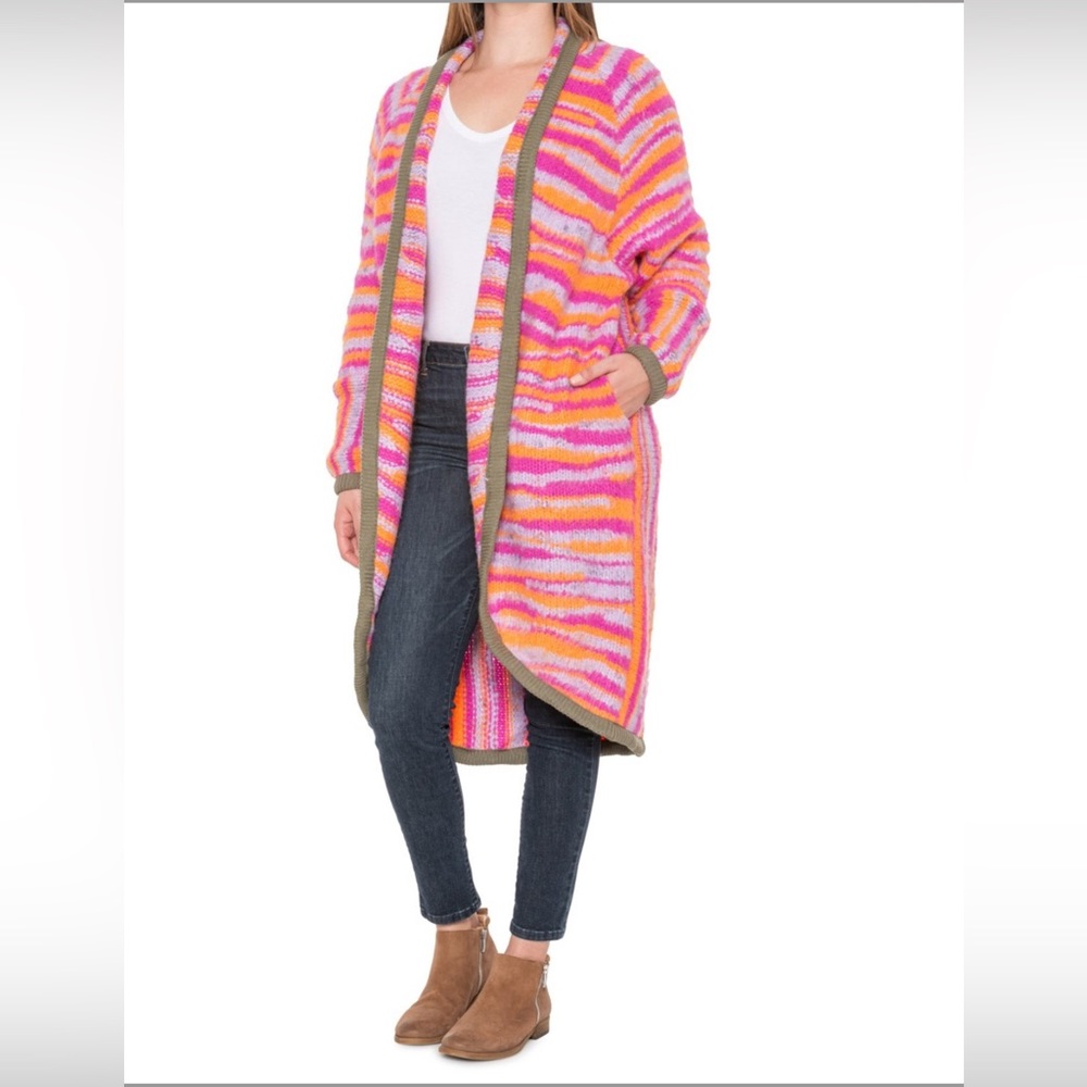 Free People Tiger Duster Cardigan Sweater Size Color Pink Paradise